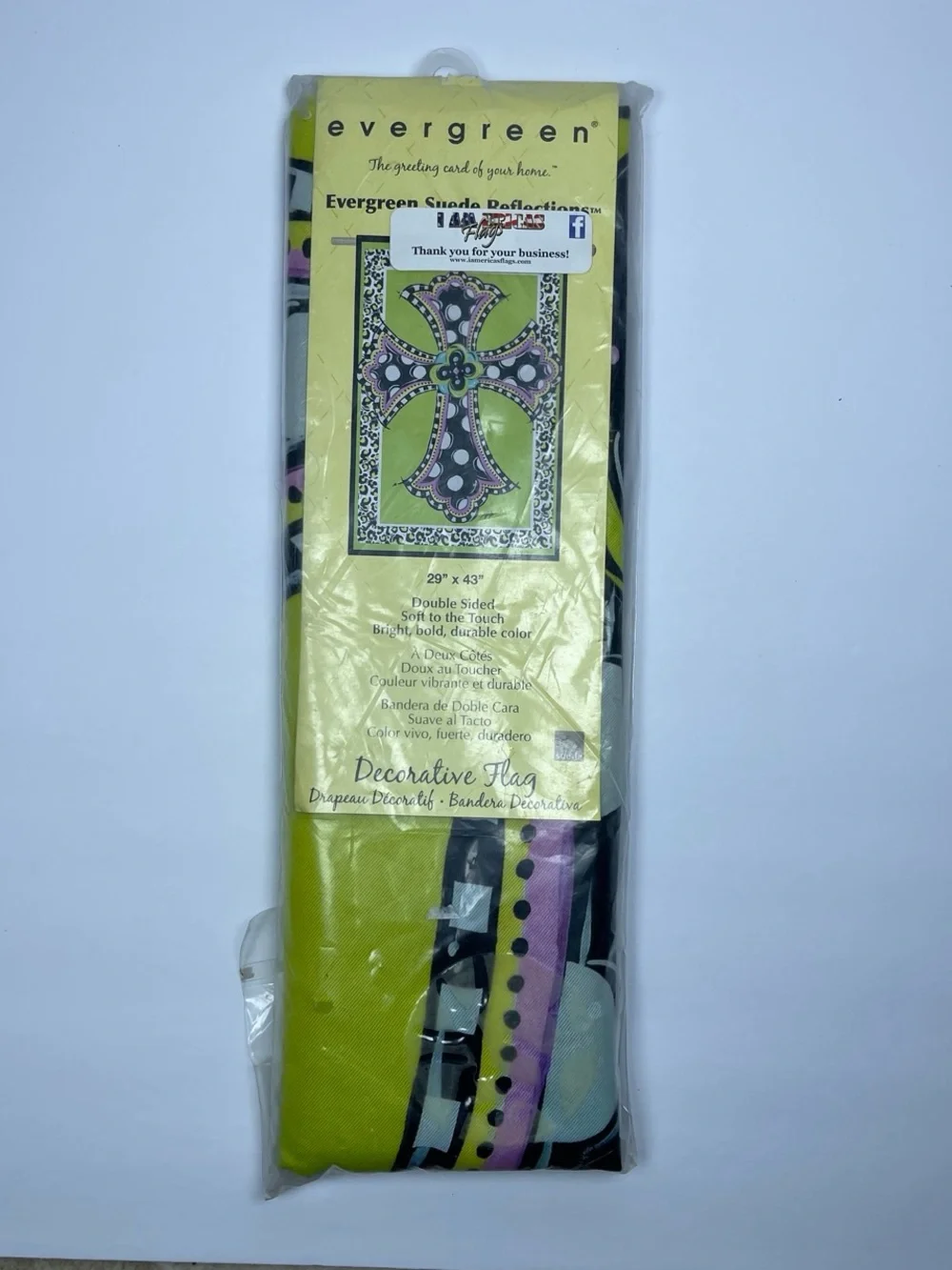Evergreen Suede Reflections Double-Sided Cross Flag 29 x 43 in